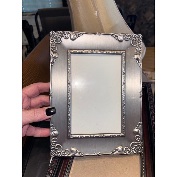 Unbranded Other - Ornate Pewter Silver Metal 4x6 Picture Frame Vintage Scroll Filigree Tabletop